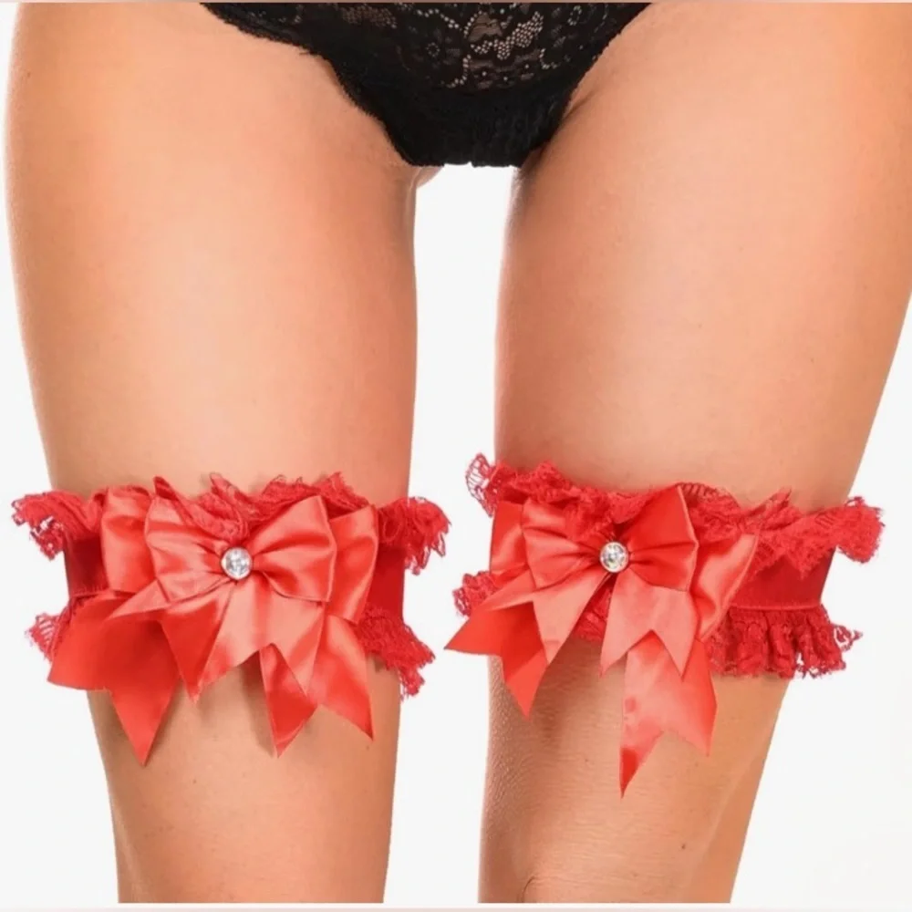 🦋B2G1🦋DAISY CORSETS Kitten Collection Red/Red Lace Garters ( Set of 2 ) | S/M |